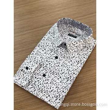 Formal male spandex print long sleeve shirt